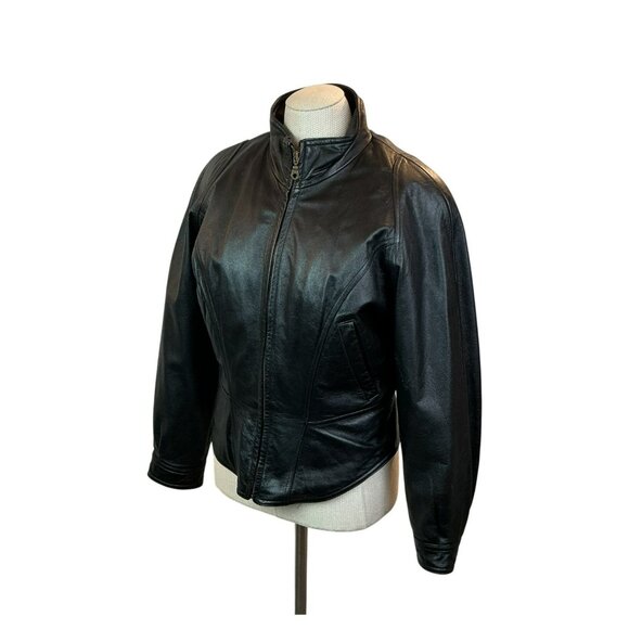 Wilsons Leather Moto Full Zip Leather Jacket Womens Medium Black With Quilted Th - Picture 2 of 16